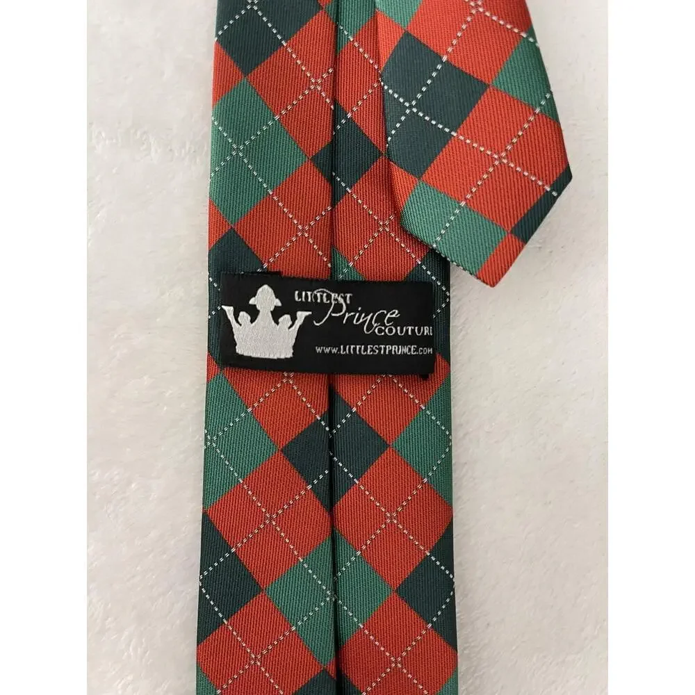 BOYS TIE 8 - 11 years zipper Diamond Red Green LITTLEST PRINCE COUTURE